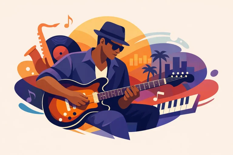 Guitariste compositeur jazz funk en couleur