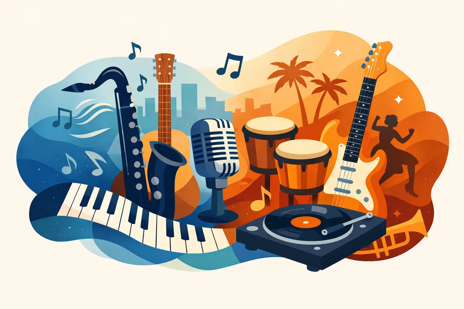 Influences jazz blues bossa funk en musique